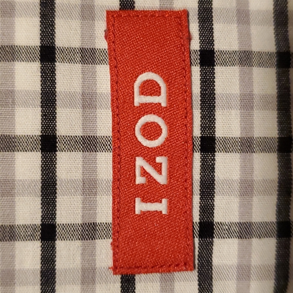 IZOD Button Down Men's Navy Blue/Gray Plaid White Long Sleeve - Size XL - Picture 4 of 8
